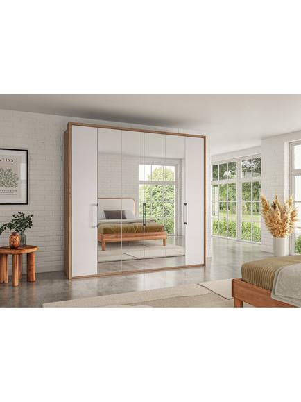 John Lewis Osaka 2.25m Bi-Fold Wardrobe with 2 Glass Doors & 4 Mirrored Doors - view 2, Brown/White