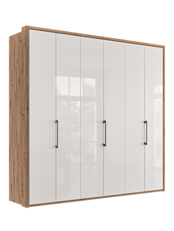 John Lewis Osaka 2.25m Bi-Fold Wardrobe with 6 Glass Doors, White Oak