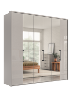 John Lewis Osaka 2.25m Bi-Fold Wardrobe with 2 Glass Doors & 4 Mirrored Doors, Pebble Grey