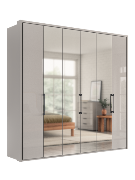 John Lewis Osaka 2.25m Bi-Fold Wardrobe with 2 Glass Doors & 4 Mirrored Doors, Pebble Grey