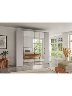 John Lewis Osaka 2.25m Bi-Fold Wardrobe with 2 Glass Doors & 4 Mirrored Doors - view 2, Pebble Grey