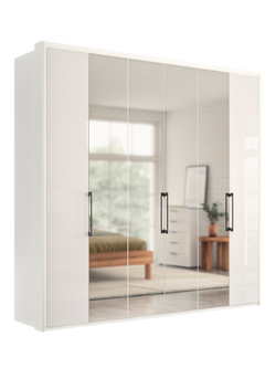 John Lewis Osaka 2.25m Bi-Fold Wardrobe with 2 Glass Doors & 4 Mirrored Doors - view 2, White