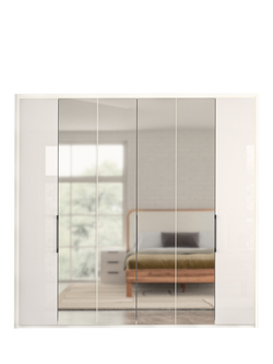 John Lewis Osaka 2.25m Bi-Fold Wardrobe with 2 Glass Doors & 4 Mirrored Doors, White