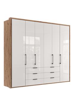 John Lewis Osaka 2.5m Bi-Fold Wardrobe with 6 Glass Doors & 6 Glass Drawers, White Oak