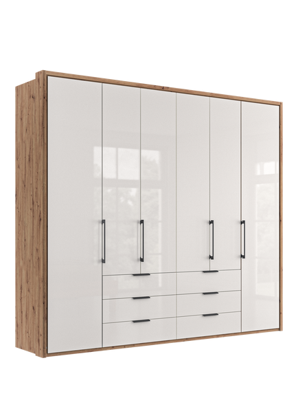 John Lewis Osaka 2.5m Bi-Fold Wardrobe with 6 Glass Doors & 6 Glass Drawers, White Oak