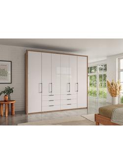 John Lewis Osaka 2.5m Bi-Fold Wardrobe with 6 Glass Doors & 6 Glass Drawers - view 2, White Oak