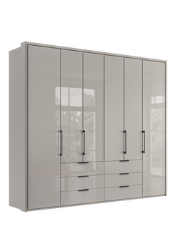 John Lewis Osaka 2.5m Bi-Fold Wardrobe with 6 Glass Doors & 6 Glass Drawers, Pebble Grey