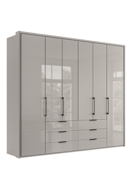 John Lewis Osaka 2.5m Bi-Fold Wardrobe with 6 Glass Doors & 6 Glass Drawers, Pebble Grey
