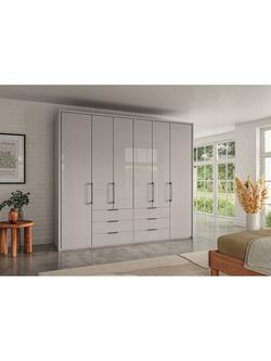 John Lewis Osaka 2.5m Bi-Fold Wardrobe with 6 Glass Doors & 6 Glass Drawers - view 2, Pebble Grey