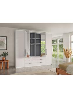 John Lewis Osaka 2.5m Bi-Fold Wardrobe with 2 Glass Doors, 4 Mirrored Doors & 6 Glass Drawers - view 2, White