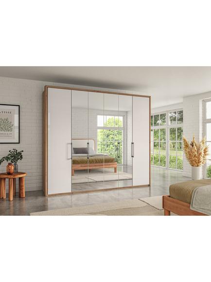 John Lewis Osaka 2.5m Bi-Fold Wardrobe with 2 Glass Doors & 4 Mirrored Doors - view 2, White Oak