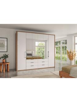 John Lewis Osaka 2.5m Bi-Fold Wardrobe with 2 Glass Doors, 4 Mirrored Doors & 6 Glass Drawers - view 2, White Oak