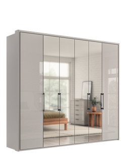 John Lewis Osaka 2.5m Bi-Fold Wardrobe with 2 Glass Doors & 4 Mirrored Doors, Pebble Grey
