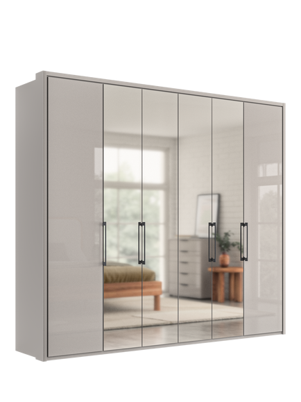 John Lewis Osaka 2.5m Bi-Fold Wardrobe with 2 Glass Doors & 4 Mirrored Doors, Pebble Grey