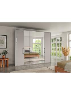 John Lewis Osaka 2.5m Bi-Fold Wardrobe with 2 Glass Doors & 4 Mirrored Doors - view 2, Pebble Grey