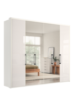 John Lewis Osaka 2.5m Bi-Fold Wardrobe with 2 Glass Doors & 4 Mirrored Doors - view 2, White