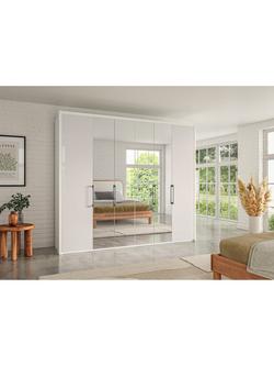 John Lewis Osaka 2.5m Bi-Fold Wardrobe with 2 Glass Doors & 4 Mirrored Doors, White