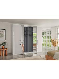 John Lewis Osaka 2.5m Bi-Fold Wardrobe with 2 Glass Doors & 4 Mirrored Doors - view 2, White