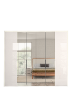 John Lewis Osaka 2.5m Bi-Fold Wardrobe with 2 Glass Doors & 4 Mirrored Doors, White