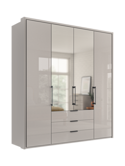 John Lewis Osaka 2m Bi-Fold Wardrobe with 2 Glass Doors, 2 Mirrored Doors & 3 Glass Drawers, Pebble Grey
