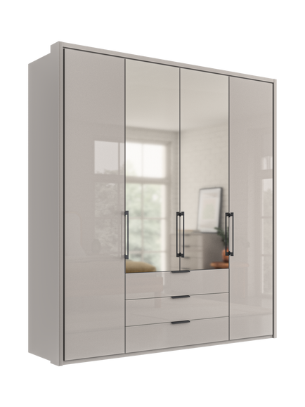 John Lewis Osaka 2m Bi-Fold Wardrobe with 2 Glass Doors, 2 Mirrored Doors & 3 Glass Drawers, Pebble Grey