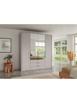 John Lewis Osaka 2m Bi-Fold Wardrobe with 2 Glass Doors, 2 Mirrored Doors & 3 Glass Drawers - view 2, Pebble Grey