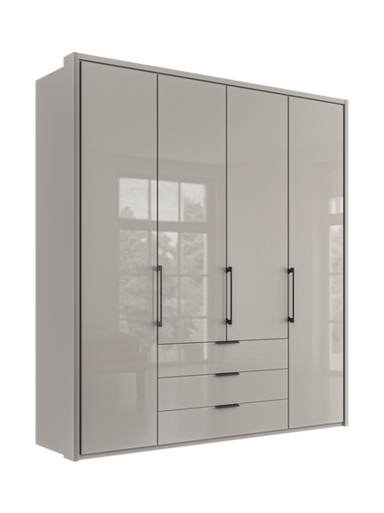 John Lewis Osaka 2m Bi-Fold Wardrobe with 4 Glass Doors & 3 Glass Drawers, Pebble Grey