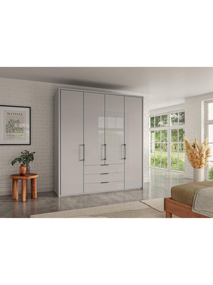 John Lewis Osaka 2m Bi-Fold Wardrobe with 4 Glass Doors & 3 Glass Drawers - view 2, Pebble Grey