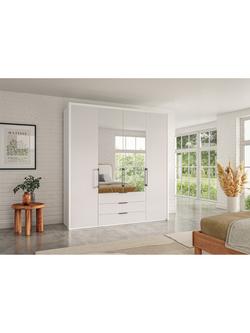 John Lewis Osaka 2m Bi-Fold Wardrobe with 2 Glass Doors, 2 Mirrored Doors & 3 Glass Drawers, White