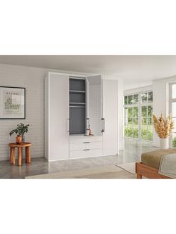John Lewis Osaka 2m Bi-Fold Wardrobe with 2 Glass Doors, 2 Mirrored Doors & 3 Glass Drawers - view 2, White