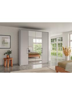 John Lewis Osaka 2m Bi-Fold Wardrobe with 2 Glass Doors & 2 Mirrored Doors, Pebble Grey