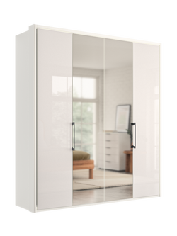 John Lewis Osaka 2m Bi-Fold Wardrobe with 2 Glass Doors & 2 Mirrored Doors - view 2, White