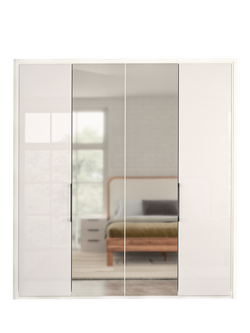 John Lewis Osaka 2m Bi-Fold Wardrobe with 2 Glass Doors & 2 Mirrored Doors, White