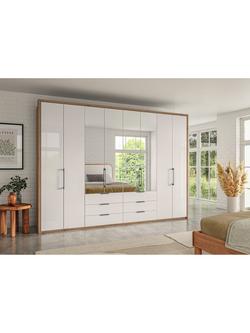 John Lewis Osaka 3m Bi-Fold Wardrobe with 4 Glass Doors, 4 Mirrored Doors & 6 Glass Drawers - view 2, White Oak