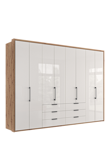 John Lewis Osaka 3m Bi-Fold Wardrobe with 8 Glass Doors & 6 Glass Drawers, White Oak