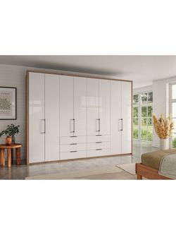 John Lewis Osaka 3m Bi-Fold Wardrobe with 8 Glass Doors & 6 Glass Drawers - view 2, White Oak