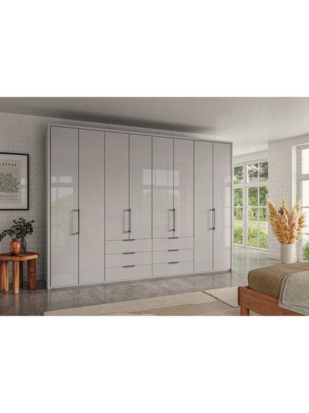 John Lewis Osaka 3m Bi-Fold Wardrobe with 8 Glass Doors & 6 Glass Drawers - view 2, Pebble Grey