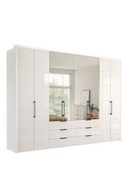 John Lewis Osaka 3m Bi-Fold Wardrobe with 4 Glass Doors, 4 Mirrored Doors & 6 Glass Drawers - view 2, White
