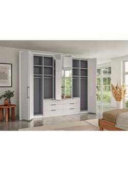 John Lewis Osaka 3m Bi-Fold Wardrobe with 4 Glass Doors, 4 Mirrored Doors & 6 Glass Drawers - view 2, White