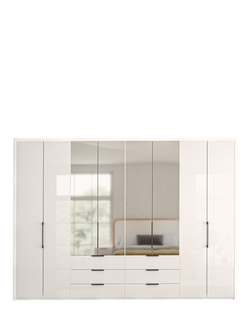 John Lewis Osaka 3m Bi-Fold Wardrobe with 4 Glass Doors, 4 Mirrored Doors & 6 Glass Drawers, White