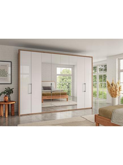 John Lewis Osaka 3m Bi-Fold Wardrobe with 4 Glass Doors & 4 Mirrored Doors - view 2, White Oak