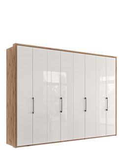 John Lewis Osaka 3m Bi-Fold Wardrobe with 8 Glass Doors, White Oak