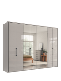 John Lewis Osaka 3m Bi-Fold Wardrobe with 4 Glass Doors & 4 Mirrored Doors, Pebble Grey
