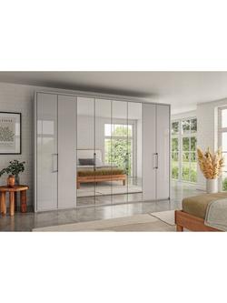 John Lewis Osaka 3m Bi-Fold Wardrobe with 4 Glass Doors & 4 Mirrored Doors - view 2, Pebble Grey