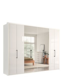 John Lewis Osaka 3m Bi-Fold Wardrobe with 4 Glass Doors & 4 Mirrored Doors - view 2, White