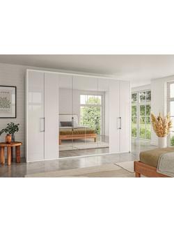 John Lewis Osaka 3m Bi-Fold Wardrobe with 4 Glass Doors & 4 Mirrored Doors, White