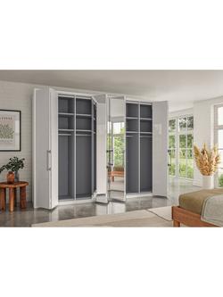 John Lewis Osaka 3m Bi-Fold Wardrobe with 4 Glass Doors & 4 Mirrored Doors - view 2, White