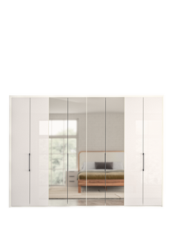 John Lewis Osaka 3m Bi-Fold Wardrobe with 4 Glass Doors & 4 Mirrored Doors, White