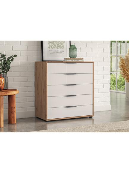 John Lewis Osaka Wide 5 Glass Drawer Chest - view 2, White Oak