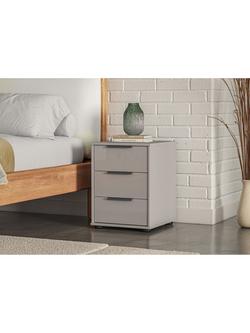 John Lewis Osaka 3 Glass Drawer Bedside Table - view 2, Pebble Grey